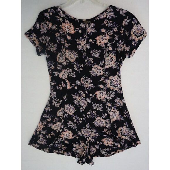 Billabong J201EFES Women's Sz S Black Floral Short Sleeve Button Front Romper - Picture 7 of 13
